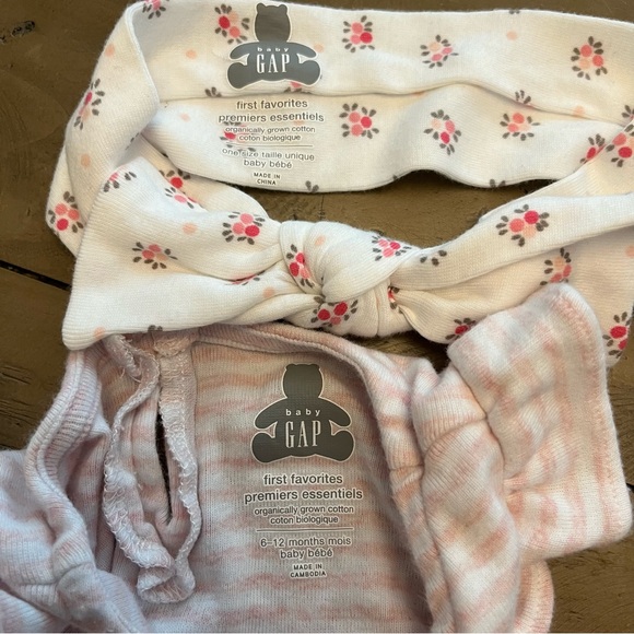 6-12M Gap pink stripe floral romper with matching headband - Picture 4 of 5